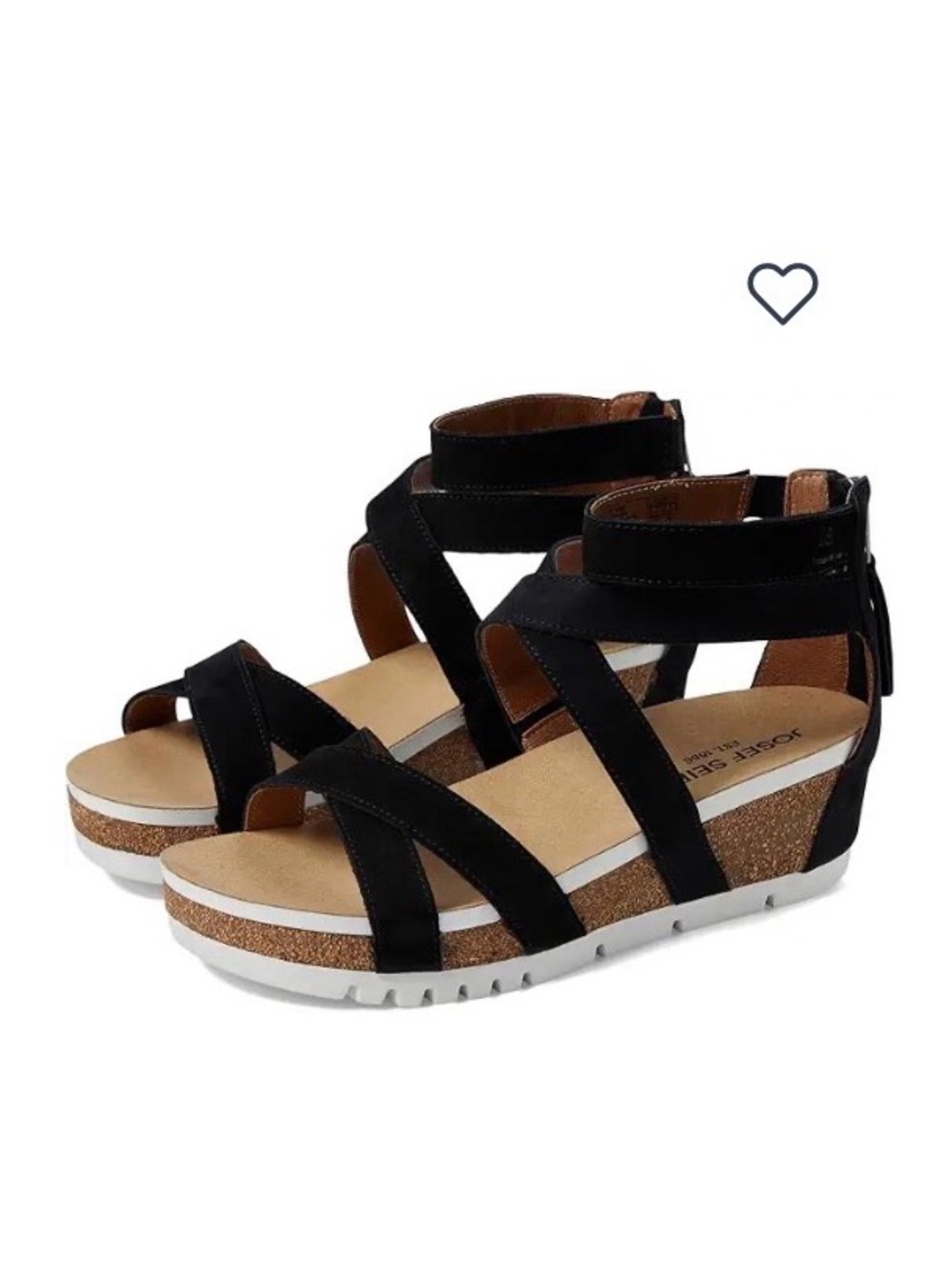 Josef Seibel Black Strappy Cork Wedge Sandals Quinn Soft Nubuck Size 37 (6-6.5)